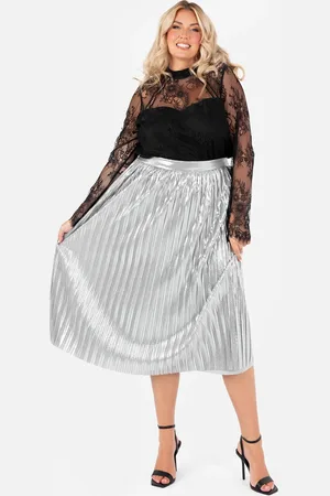 Lovedrobe Metallic Pleated Midi Skirt