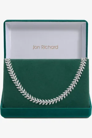 Jon Richard Rhodium Plated Cubic Zirconia Rhodium Plated Leaf Adjustable Toggle Necklace - Gift Boxed