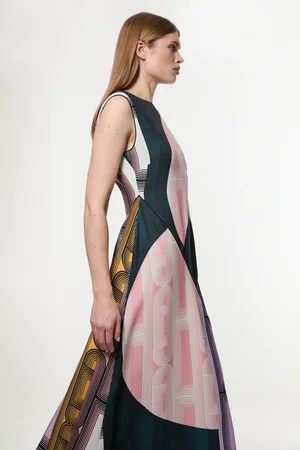 Karen Millen Amelia Graham Tall Soft Tailored Printed Full Midaxi Dress
