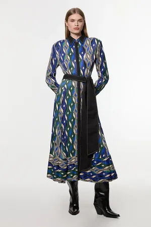 Karen Millen Amelia Graham Printed Viscose Satin Border Print Maxi Dress