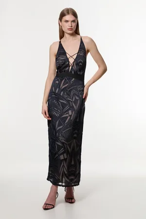 Karen Millen Amelia Graham Burnout Lace Up Detail Woven Column Dress