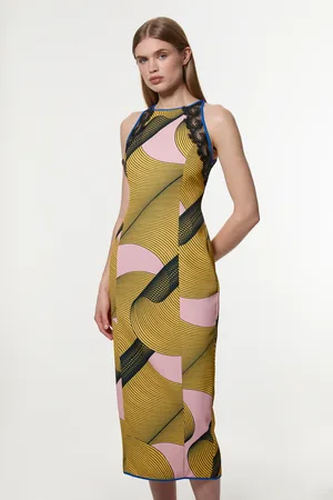 Karen Millen Amelia Graham Tall Printed Cady Lace Detail Woven Midi Dress