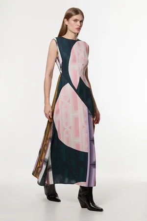 Karen Millen Amelia Graham Petite Soft Tailored Printed Full Midaxi Dress