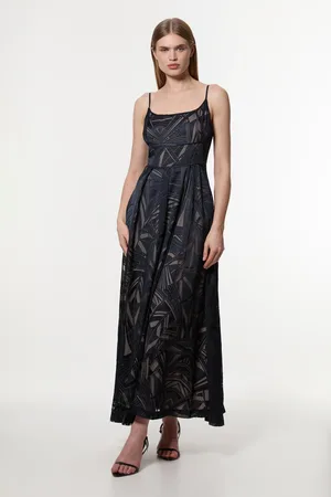 Karen Millen Amelia Graham Burnout Split Woven Prom Strappy Maxi Dress