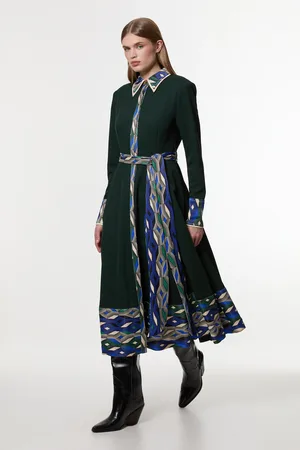 Karen Millen Amelia Graham Petite Printed Twill Border Print Maxi Dress
