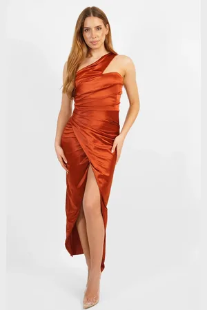 Jaded Rose Pamo Crossover Maxi Dress in Stretch Satin