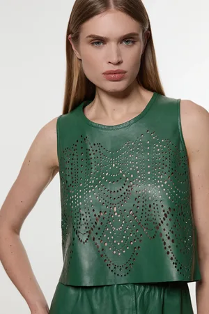 Karen Millen Amelia Graham Leather Cutwork Tailored Shell Top