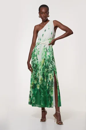 Karen Millen Tall Printed Pleated Yoryu Crinkle Woven Maxi Dress