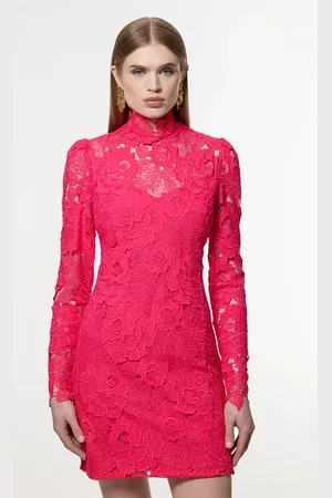 Karen Millen Tall Guipure Lace V Neck Woven Mini Dress