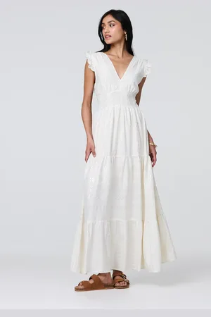 Izabel London Metallic Detail Frill Cap Sleeve Maxi Dress
