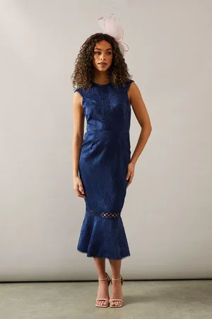 wallis Lace Open Back Ruffle Hem Midi Dress