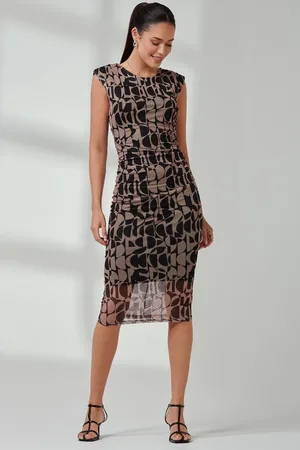 Jolie Moi Shoulder Pad Mesh Bodycon Dress