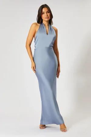 MissPap Premium Satin Halterneck Cowl Back Bridesmaid Dress