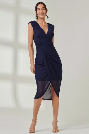 Jolie Moi Wrap Ruched Mesh Bodycon Dress
