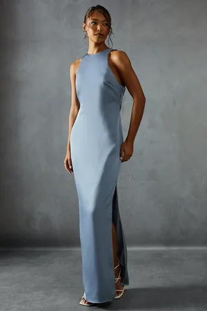 MissPap Premium Satin Racer Open Back Bridesmaid Dress