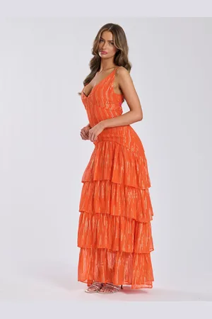Finding Friday Metallic Ruffle Strappy Shoulder Maxi Dress