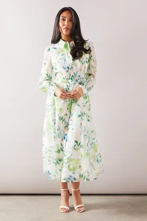 wallis Petite Fruit Print Organza Belted Shirt Dress