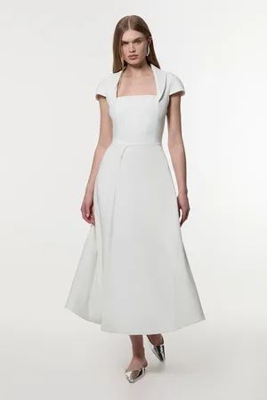 Karen Millen Compact Stretch Square Neck Tailored Full Skirted Maxi Dress