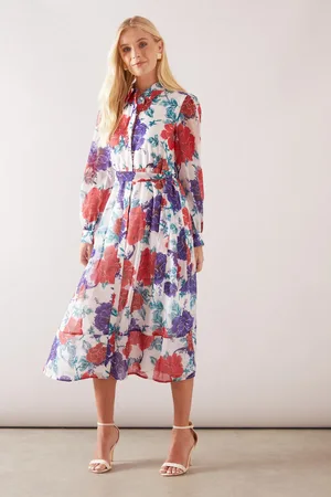 wallis Petite Floral Organza Shirt Midi Dress