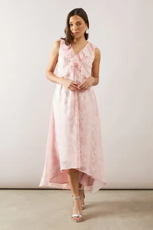 wallis Petite Floral Jacquard Ruffle Hi-Low Midi Dress