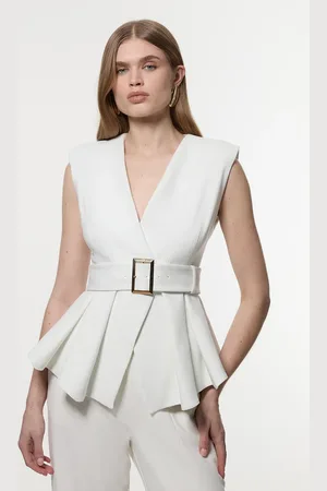 Karen Millen Compact Stretch Belted Peplum Sleeveless Tailored Jacket