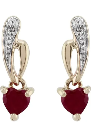 Gemondo Art Nouveau Style Heart Ruby & Diamond Drop Earrings in 9ct Yellow Gold