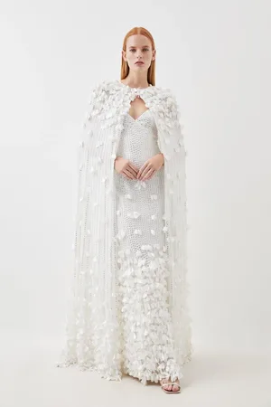 Karen Millen Crystal Applique Woven Maxi Cape