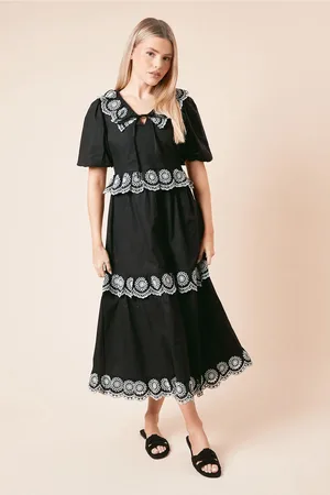 Dorothy Perkins Embroidered Tiered Midi Dress