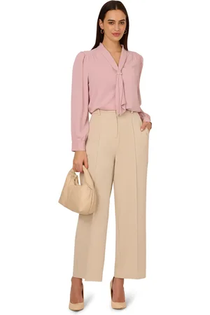 Adrianna Papell Twill Zip Fly Belted Wide Leg Pant W/ Pintuck Front Detail