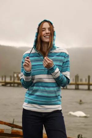 Weird Fish Lana 1/4 Zip Stripe Microfleece Hoodie