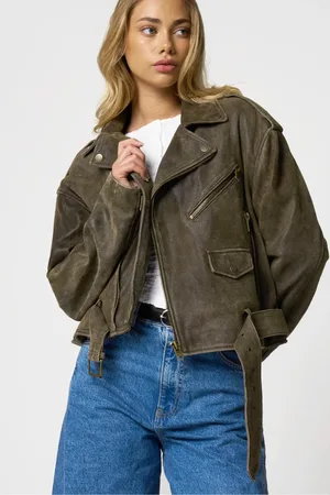 Barneys Originals Oversized Cropped Suede Biker Jacket