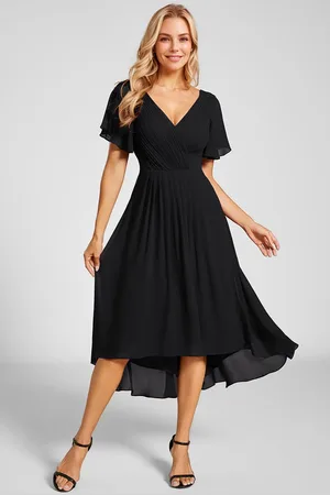 Ever Pretty Spring V Neck Ruffle Sleeve Ruched Midi Wedding guest dresses