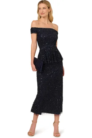 Adrianna Papell Bead Mesh Peplum Dress