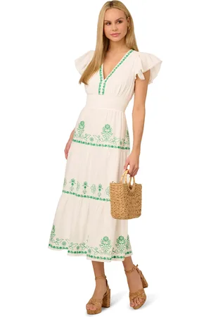 Adrianna Papell Smocked Waist Long Dress