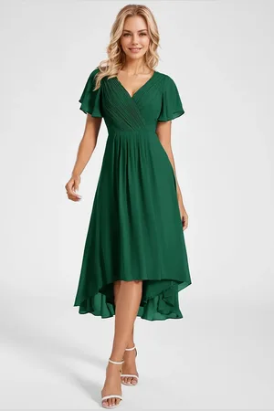Ever Pretty Spring V Neck Ruffle Sleeve Ruched Midi Wedding guest dresses