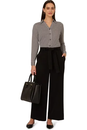Adrianna Papell Twill Zip Fly Belted Wide Leg Pant W/ Pintuck Front Detail