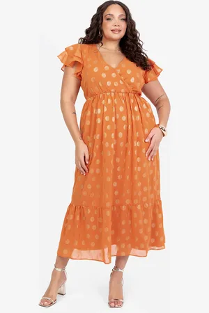 Lovedrobe V Neck & Flutter Sleeve Metallic Midi Dress