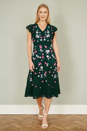 Yumi All Over Floral Embroidery Midi Skater Dress