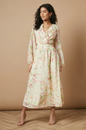 Oasis Petite Printed Cut Out Long Sleeve Midi Dress