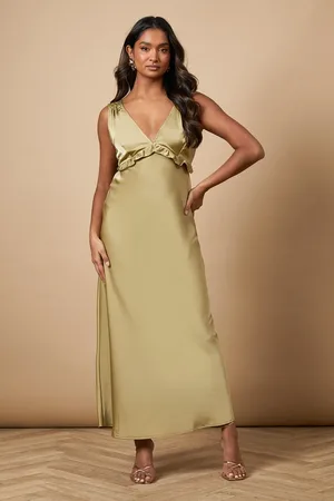 Oasis Satin Ruffle Bust Detail Maxi Dress