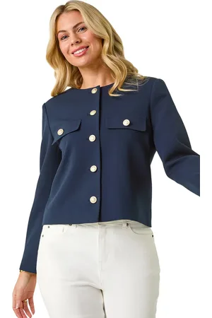 Roman Petite Collarless Button Up Jacket