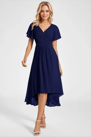 Ever Pretty Spring V Neck Ruffle Sleeve Ruched Midi Wedding guest dresses