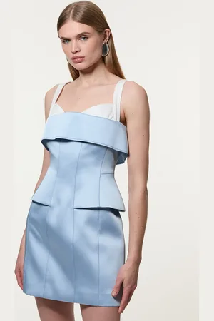 Karen Millen Structured Viscose Satin Stitch Detail Tailored Peplum Mini Dress