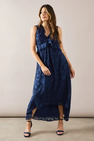 wallis Floral Jacquard Ruffle Hi-Low Midi Dress