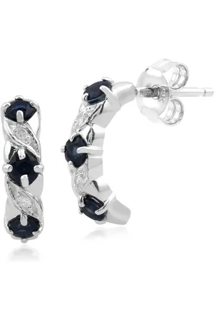 Gemondo Classic Round Sapphire & Diamond Half Hoop Earrings in 9ct White Gold