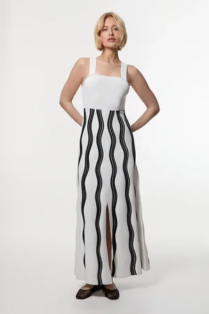 Karen Millen Contrast Wave Knit A-Line Knitted Strappy Dress