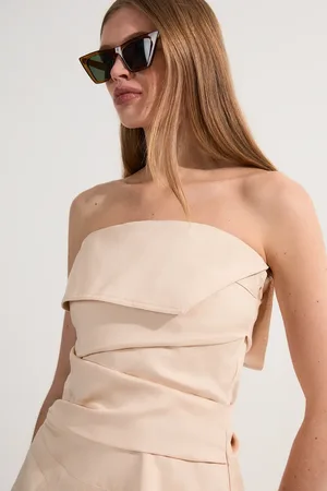 Karen Millen Premium Linen Structured Pleated Tailored Bandeau Top