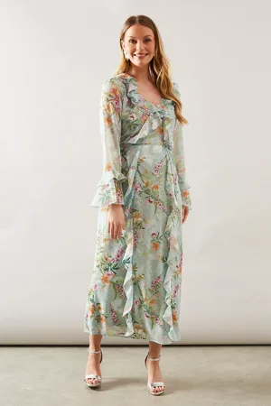 wallis Floral Ruffle Belted Midaxi Dress
