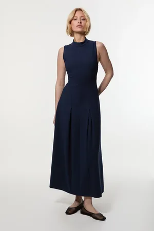 Karen Millen Compact Stretch High Neck Open Back Tailored Maxi Dress