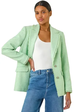 Roman Textured Frayed Edge Boucle Button Jacket